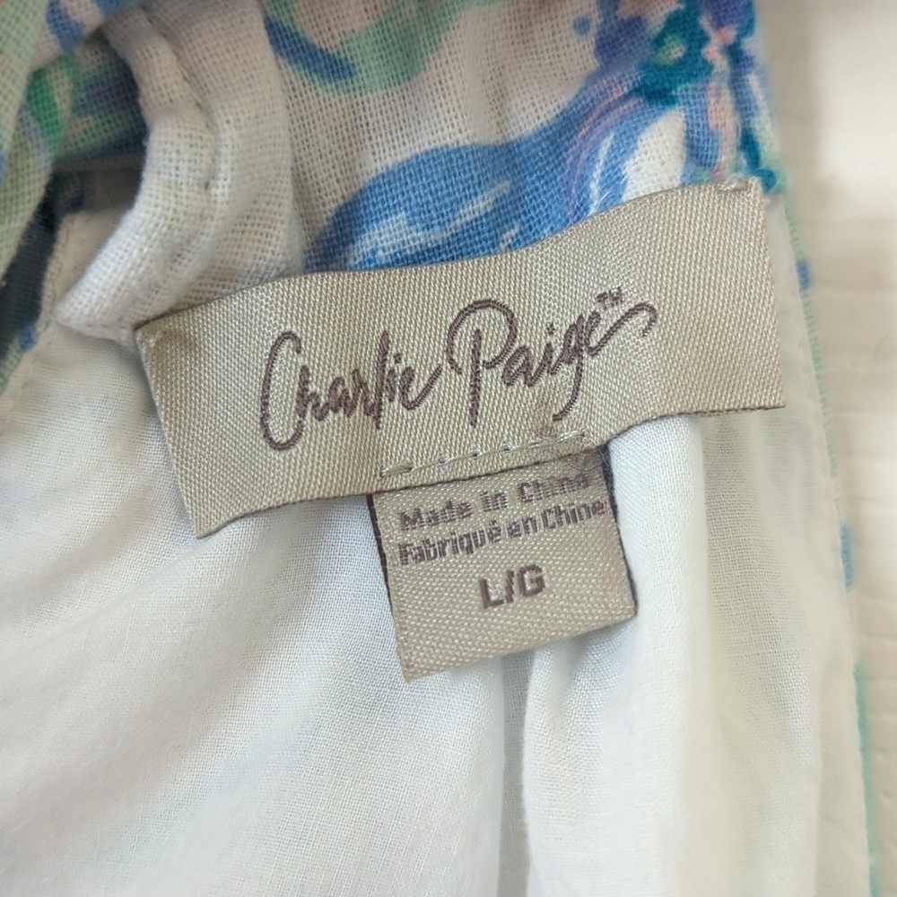 Charlie Paige Floral Linen Blend Sleeveless Halter Neck Mini Dress White Blue L - Picture 5 of 14